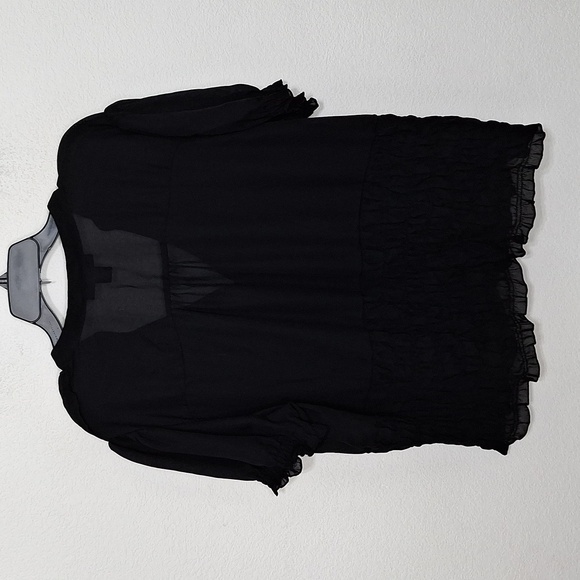 Ashley Stewart Black Whimsigoth Witchy Ruffle Button Front Blouse Size 20W - Picture 4 of 11